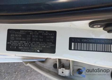 2009 Hyundai Accent Gls z USA, uszkodzony, nr VIN KMHCN46C19U367059